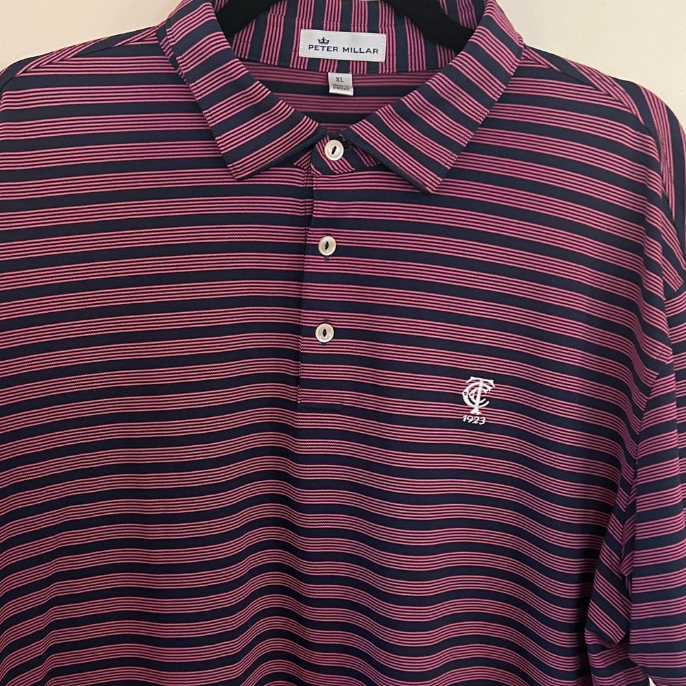 Peter Millar (XL) self collar Navy with pink stripes